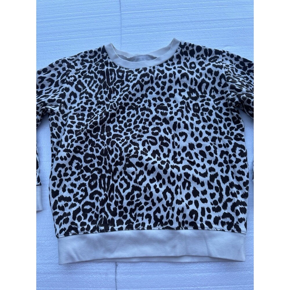 J Crew Vintage Fleece Women S Sweatshirt White Brown Leopard Crewneck Flaw FA19